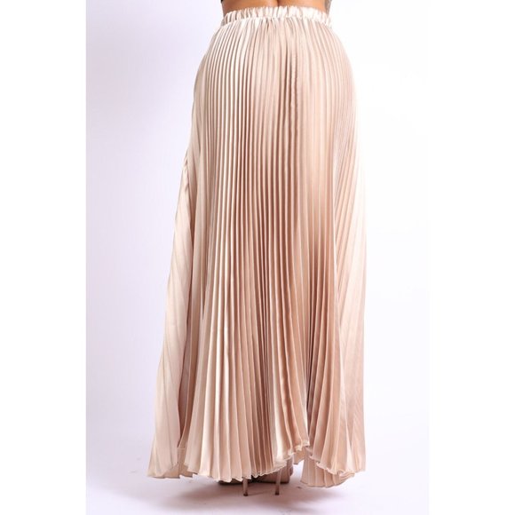 Women's Elastic High Waist A-Line Pleated Satin Maxi Skirt Formal Prom Party - Picture 6 of 7